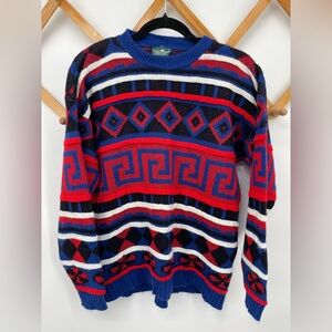 Cabin Creek Red & Blue Geometric Crewneck Sweater for Men